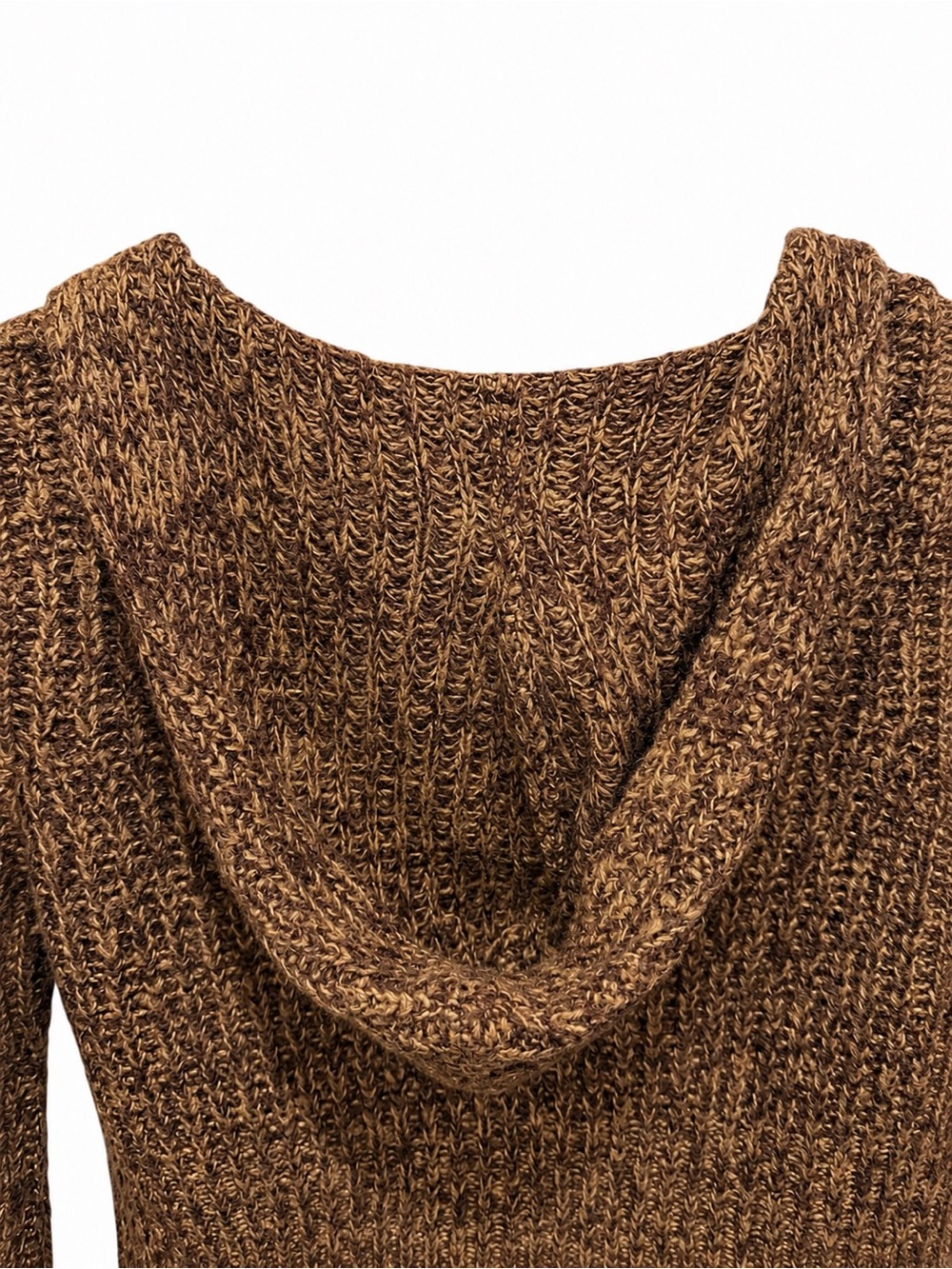 Dots Brown Marled Chunky Knit Cropped Hooded Cardigan Sweater Size L - Picture 9 of 10
